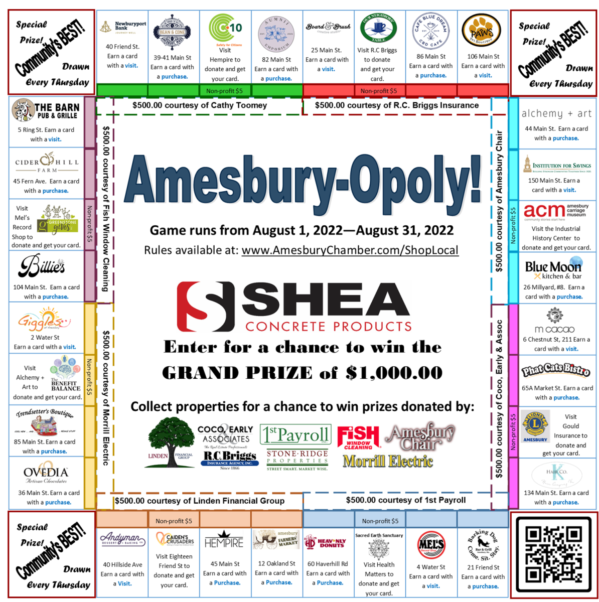 2022 Amesbury Monopoly Board